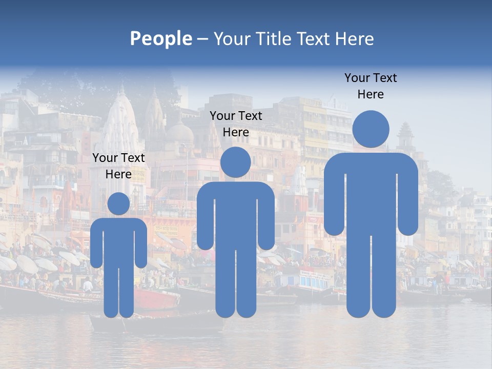 Boats And Reflection In Water At The Main Ghat In Varanasi On A Sunny Day PowerPoint Template