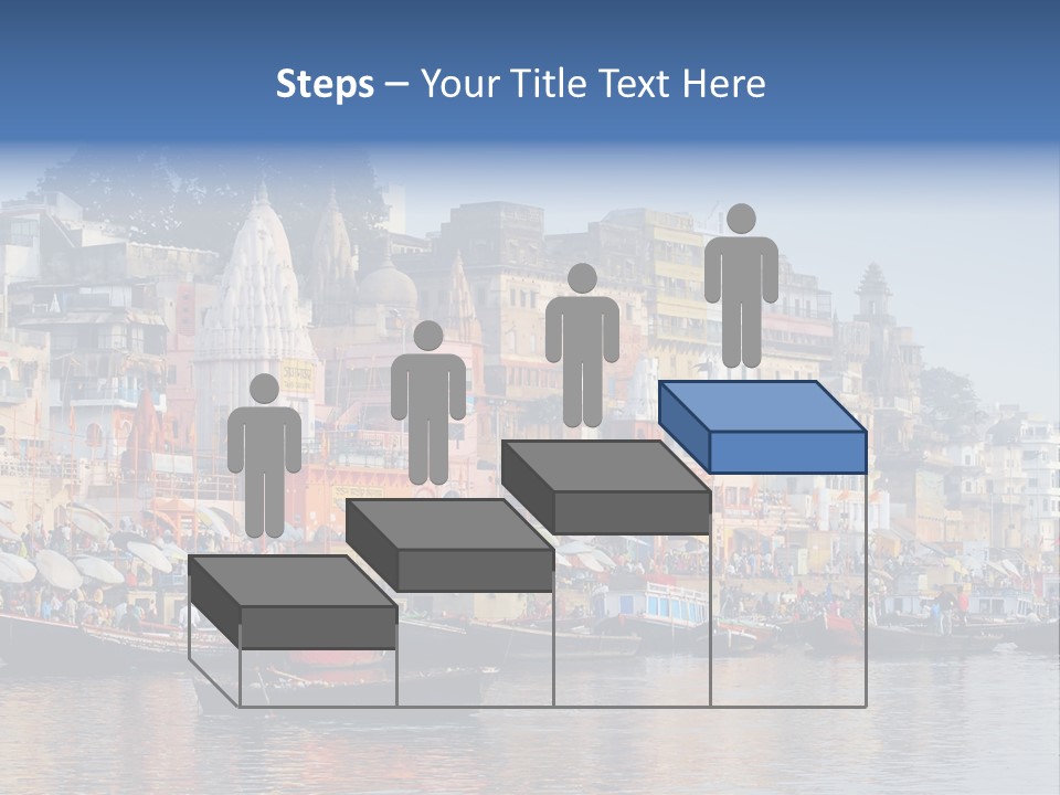 Boats And Reflection In Water At The Main Ghat In Varanasi On A Sunny Day PowerPoint Template