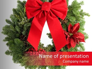 Christmas Wreath Made From Real Pine Boughs Isolated On White Background PowerPoint Template