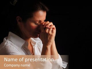Beautiful Woman With Eyes Closed In Fervent Prayer PowerPoint Template