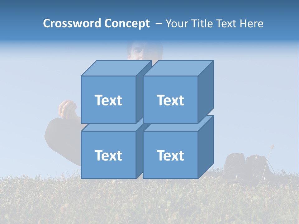 Businessman Wearing White Shirt And Tie Meditating On Grass With His Shoes Off Over Clear Blue Sky PowerPoint Template