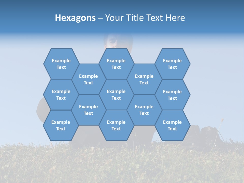 Businessman Wearing White Shirt And Tie Meditating On Grass With His Shoes Off Over Clear Blue Sky PowerPoint Template