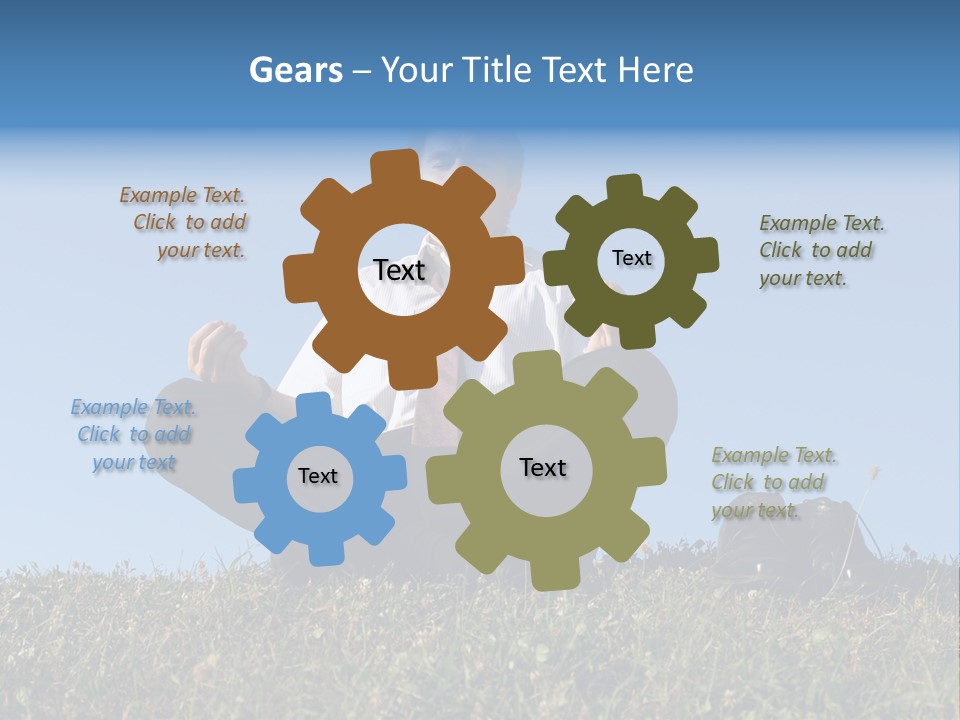 Businessman Wearing White Shirt And Tie Meditating On Grass With His Shoes Off Over Clear Blue Sky PowerPoint Template