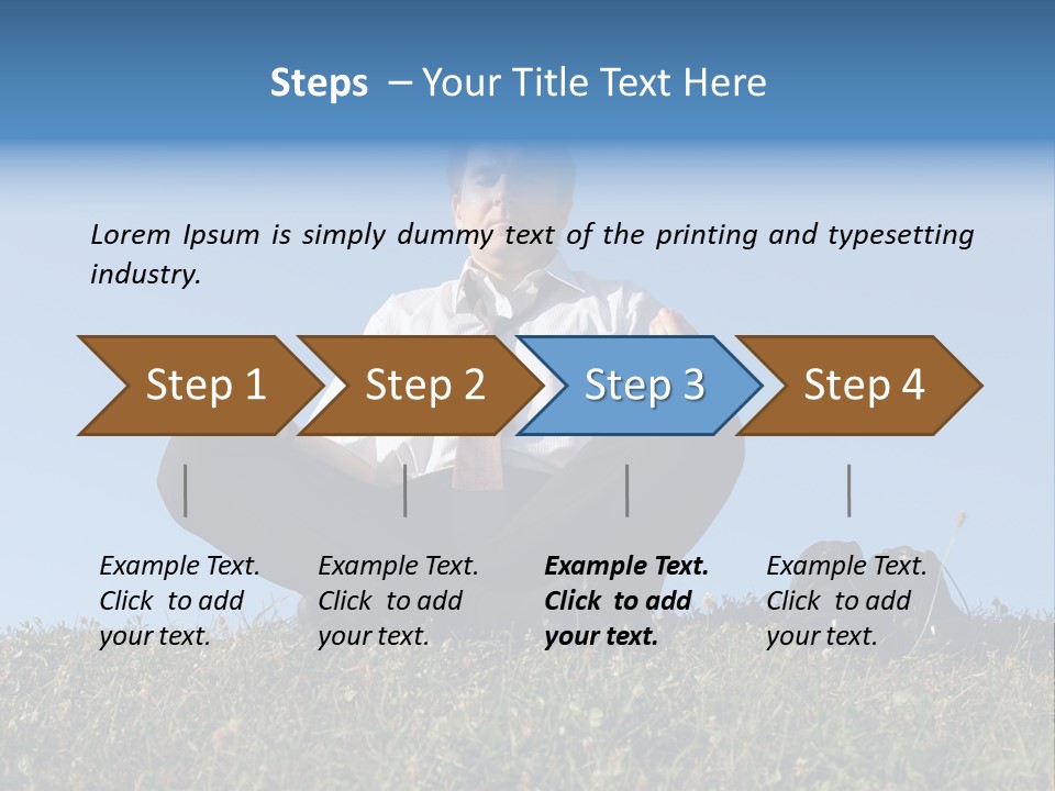 Businessman Wearing White Shirt And Tie Meditating On Grass With His Shoes Off Over Clear Blue Sky PowerPoint Template