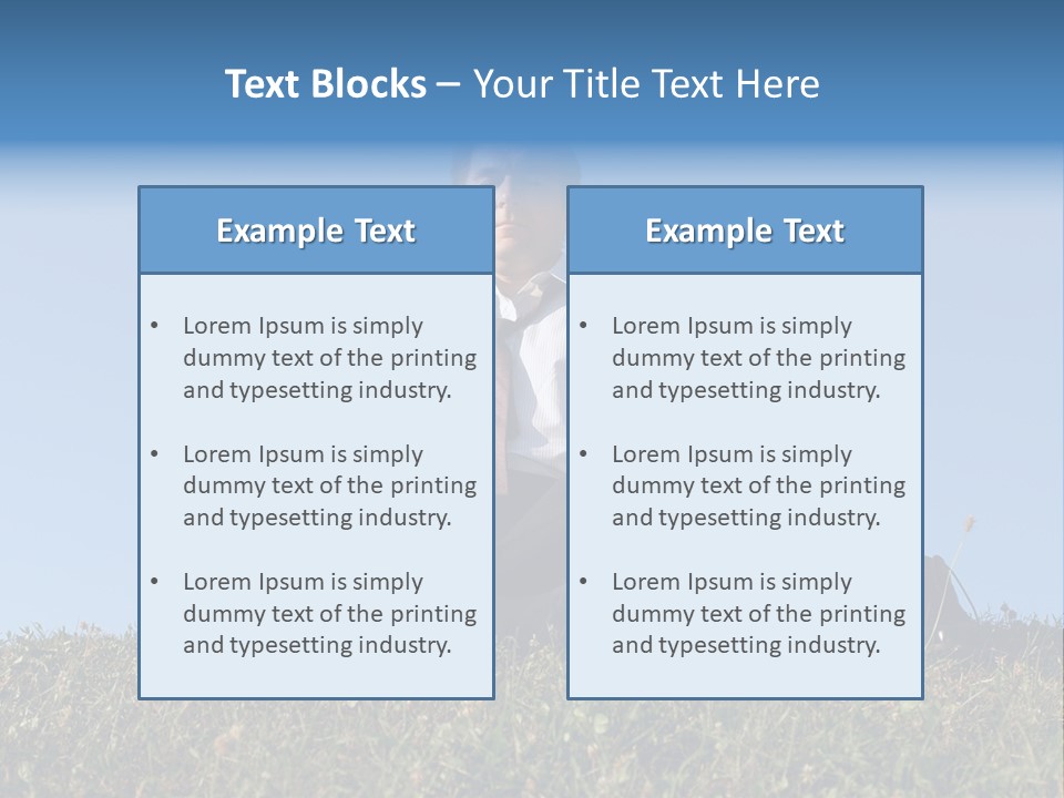 Businessman Wearing White Shirt And Tie Meditating On Grass With His Shoes Off Over Clear Blue Sky PowerPoint Template