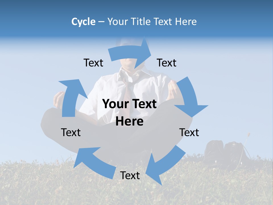 Businessman Wearing White Shirt And Tie Meditating On Grass With His Shoes Off Over Clear Blue Sky PowerPoint Template