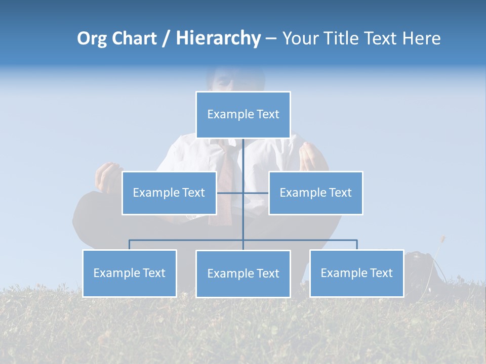 Businessman Wearing White Shirt And Tie Meditating On Grass With His Shoes Off Over Clear Blue Sky PowerPoint Template
