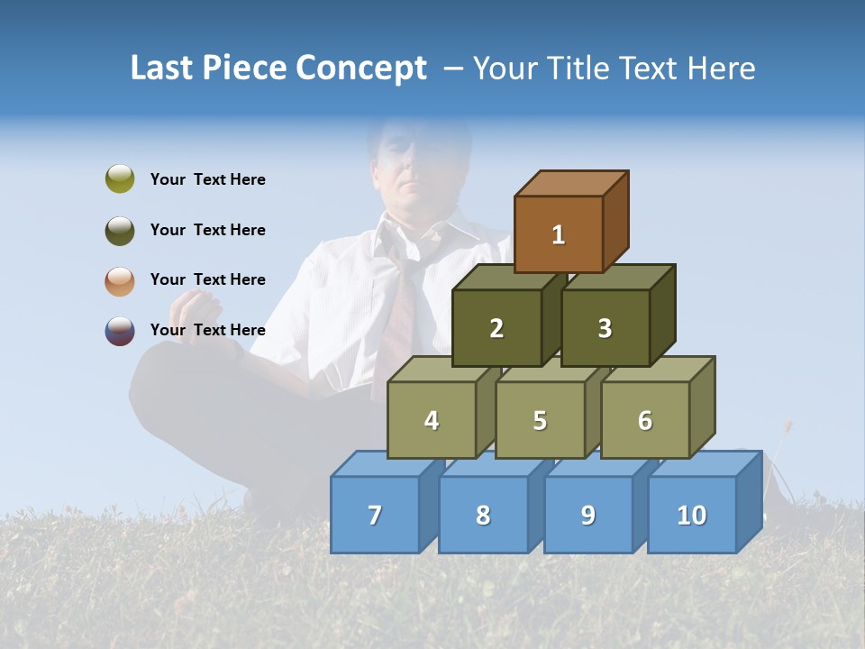 Businessman Wearing White Shirt And Tie Meditating On Grass With His Shoes Off Over Clear Blue Sky PowerPoint Template