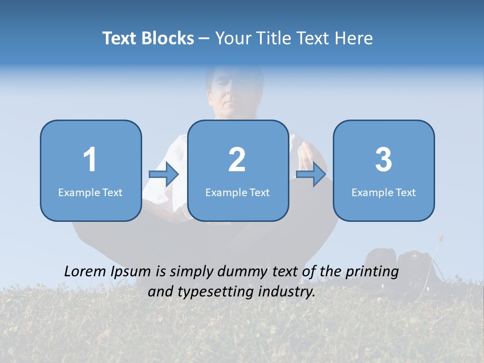 Businessman Wearing White Shirt And Tie Meditating On Grass With His Shoes Off Over Clear Blue Sky PowerPoint Template