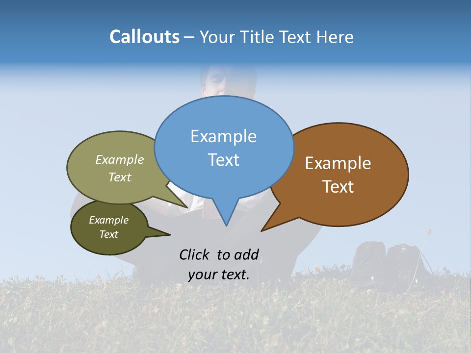 Businessman Wearing White Shirt And Tie Meditating On Grass With His Shoes Off Over Clear Blue Sky PowerPoint Template