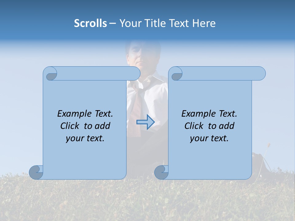 Businessman Wearing White Shirt And Tie Meditating On Grass With His Shoes Off Over Clear Blue Sky PowerPoint Template