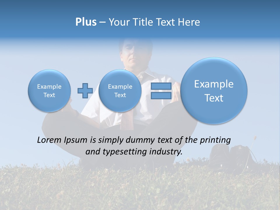 Businessman Wearing White Shirt And Tie Meditating On Grass With His Shoes Off Over Clear Blue Sky PowerPoint Template