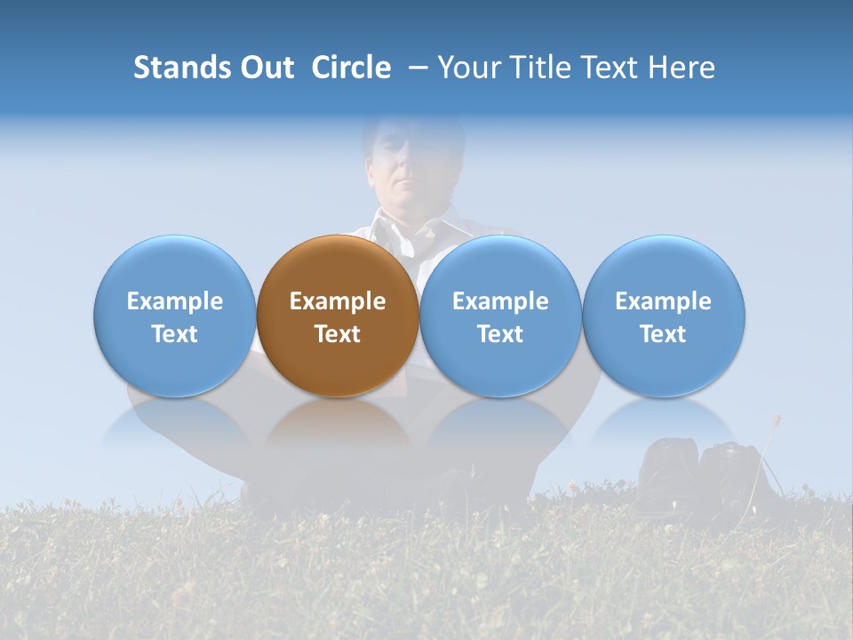 Businessman Wearing White Shirt And Tie Meditating On Grass With His Shoes Off Over Clear Blue Sky PowerPoint Template