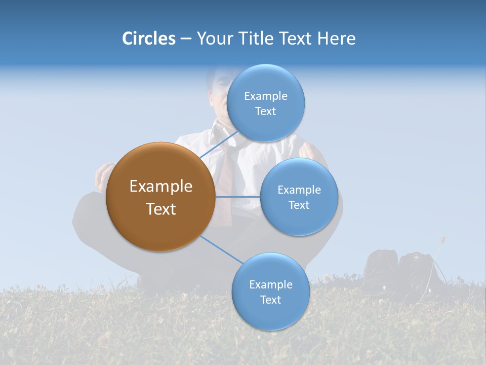 Businessman Wearing White Shirt And Tie Meditating On Grass With His Shoes Off Over Clear Blue Sky PowerPoint Template