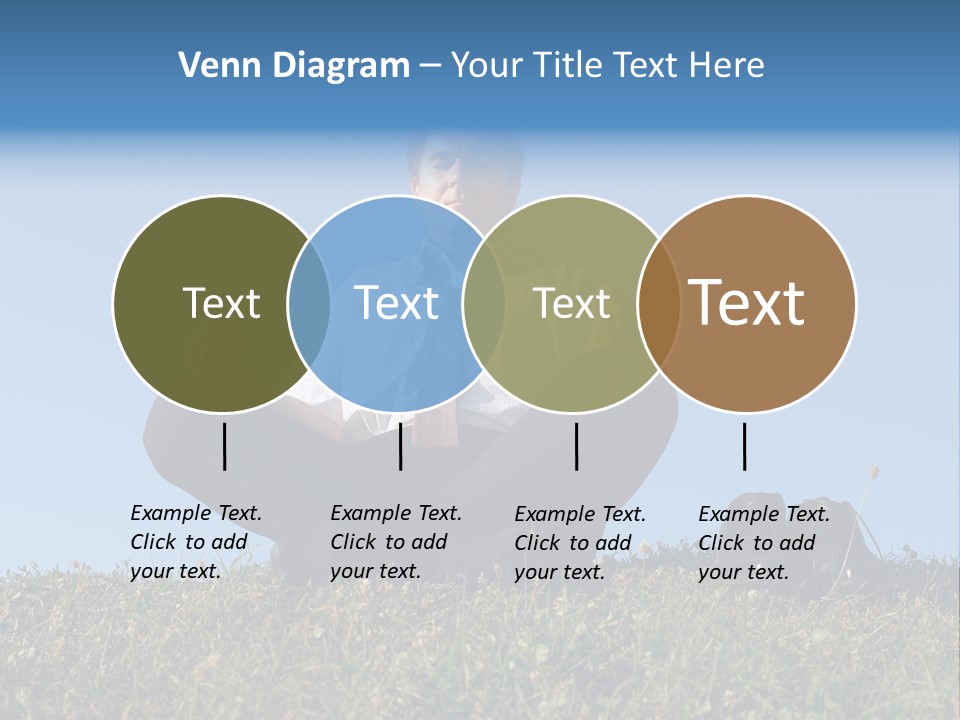 Businessman Wearing White Shirt And Tie Meditating On Grass With His Shoes Off Over Clear Blue Sky PowerPoint Template