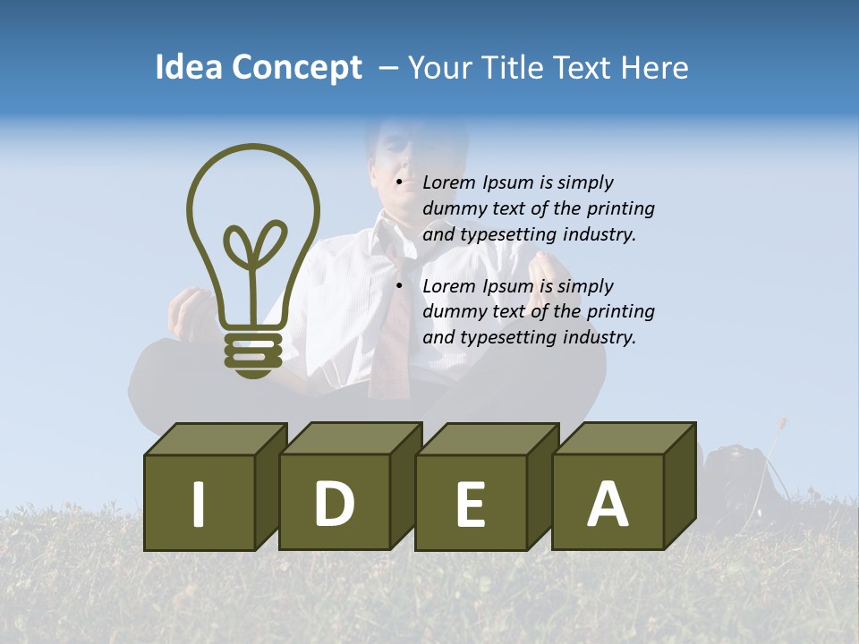 Businessman Wearing White Shirt And Tie Meditating On Grass With His Shoes Off Over Clear Blue Sky PowerPoint Template