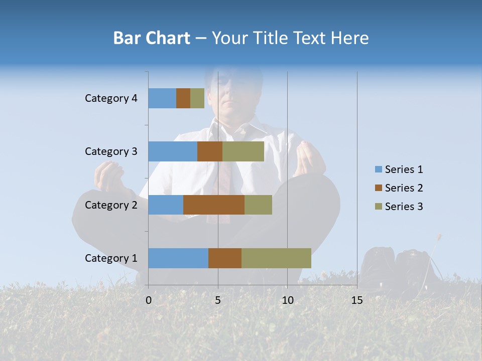 Businessman Wearing White Shirt And Tie Meditating On Grass With His Shoes Off Over Clear Blue Sky PowerPoint Template