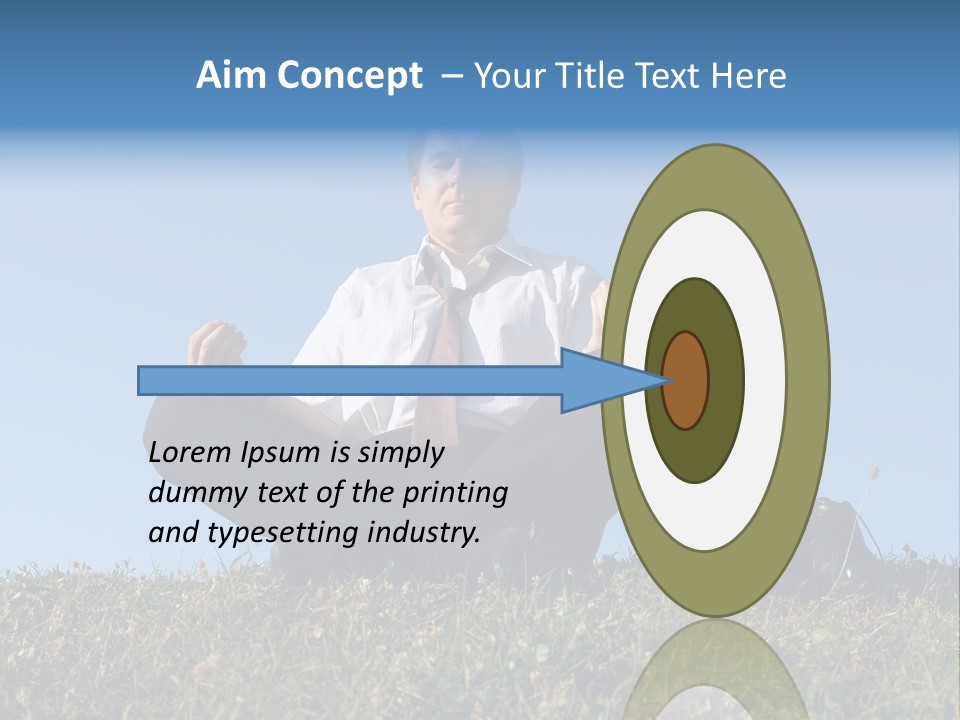 Businessman Wearing White Shirt And Tie Meditating On Grass With His Shoes Off Over Clear Blue Sky PowerPoint Template