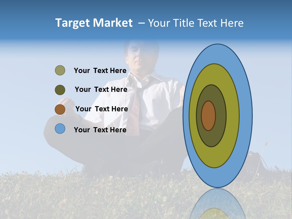 Businessman Wearing White Shirt And Tie Meditating On Grass With His Shoes Off Over Clear Blue Sky PowerPoint Template