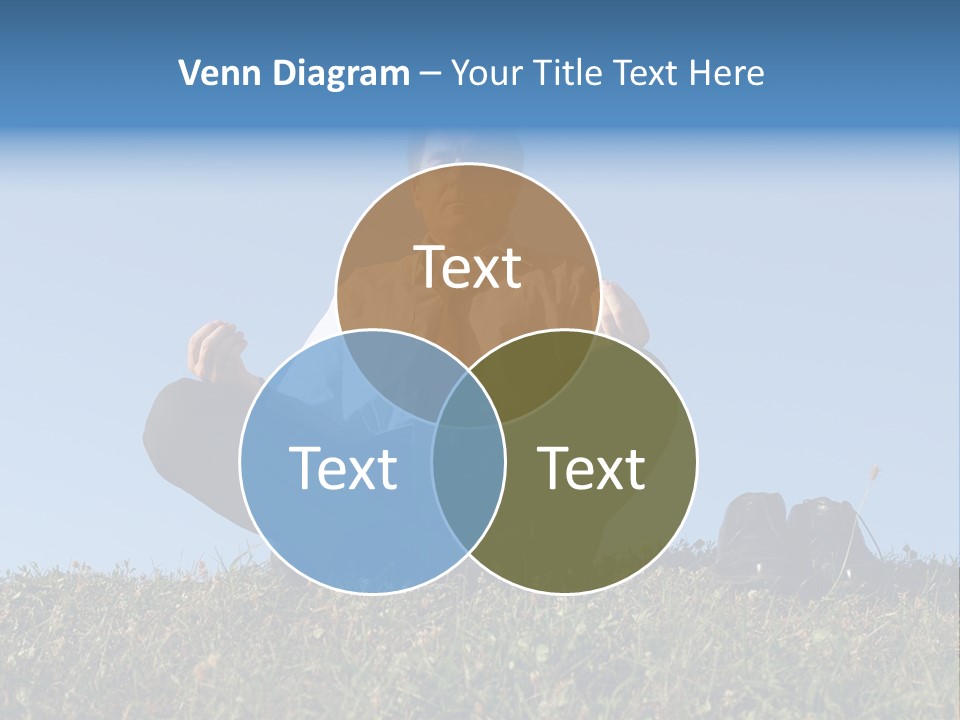 Businessman Wearing White Shirt And Tie Meditating On Grass With His Shoes Off Over Clear Blue Sky PowerPoint Template