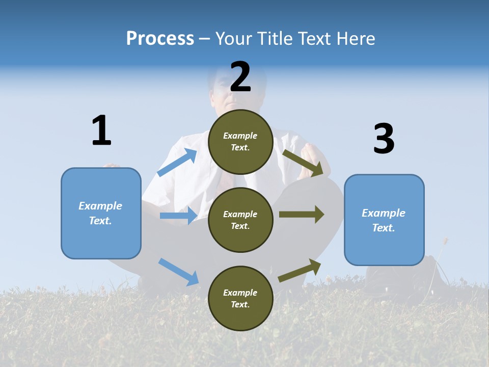 Businessman Wearing White Shirt And Tie Meditating On Grass With His Shoes Off Over Clear Blue Sky PowerPoint Template