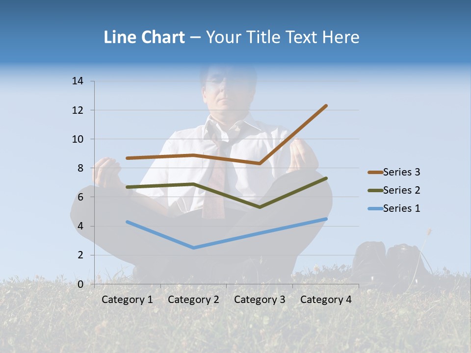 Businessman Wearing White Shirt And Tie Meditating On Grass With His Shoes Off Over Clear Blue Sky PowerPoint Template