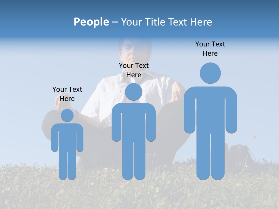 Businessman Wearing White Shirt And Tie Meditating On Grass With His Shoes Off Over Clear Blue Sky PowerPoint Template