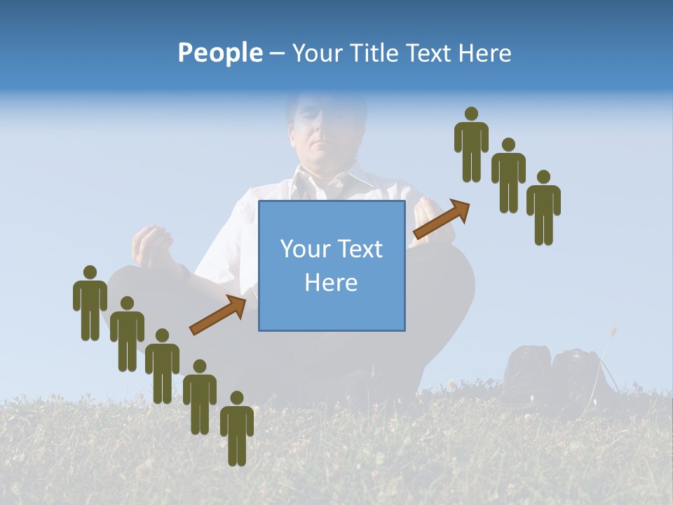 Businessman Wearing White Shirt And Tie Meditating On Grass With His Shoes Off Over Clear Blue Sky PowerPoint Template
