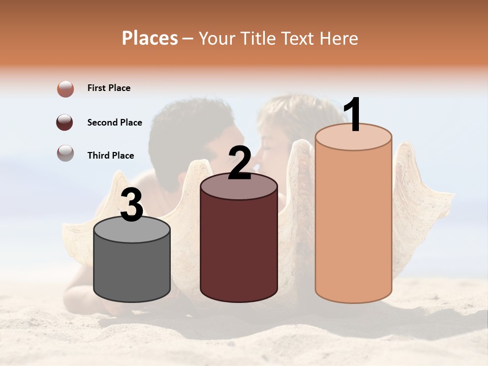 Romantic Couple On The Beach Kissing Behind The Seashell PowerPoint Template