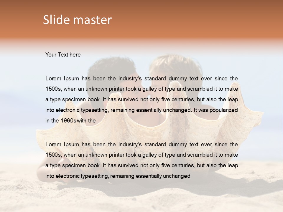 Romantic Couple On The Beach Kissing Behind The Seashell PowerPoint Template