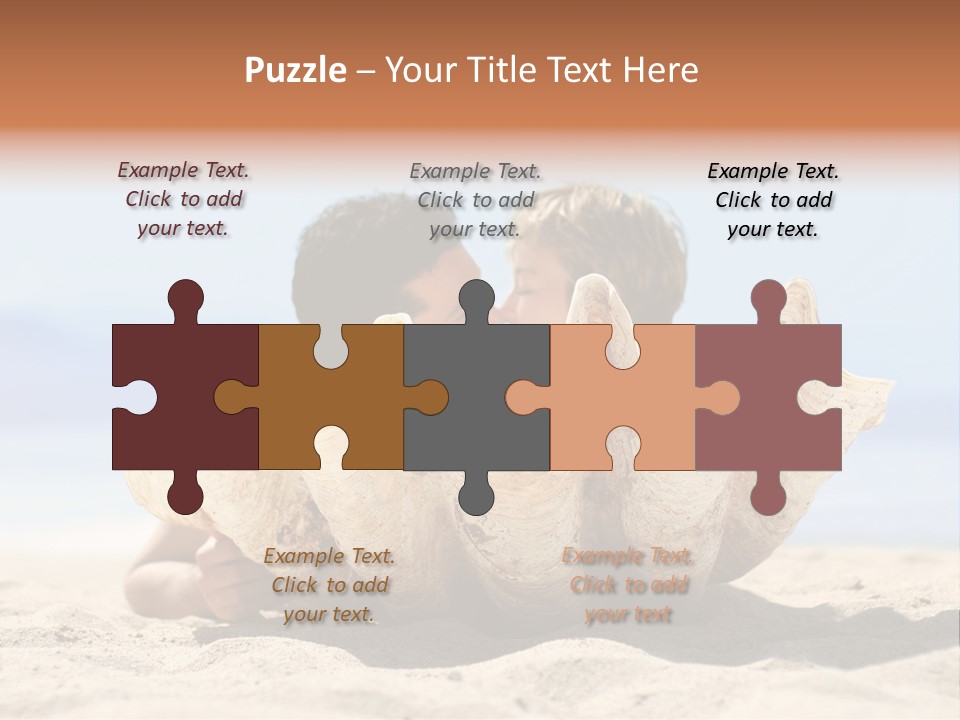 Romantic Couple On The Beach Kissing Behind The Seashell PowerPoint Template