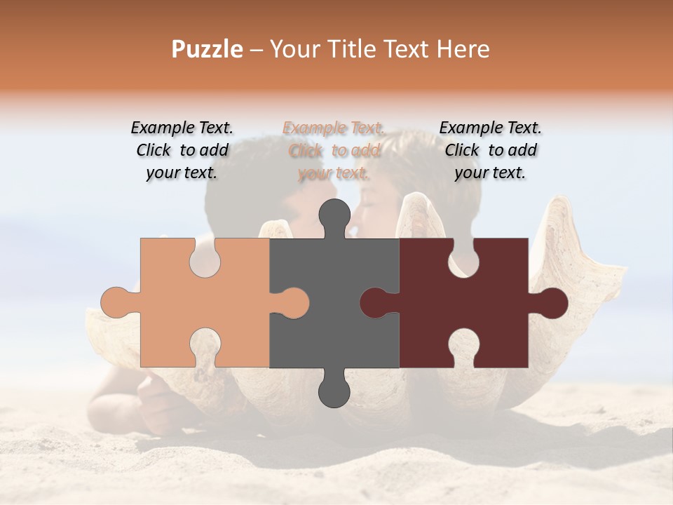 Romantic Couple On The Beach Kissing Behind The Seashell PowerPoint Template