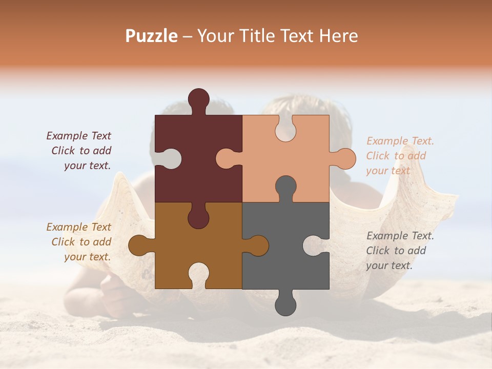 Romantic Couple On The Beach Kissing Behind The Seashell PowerPoint Template