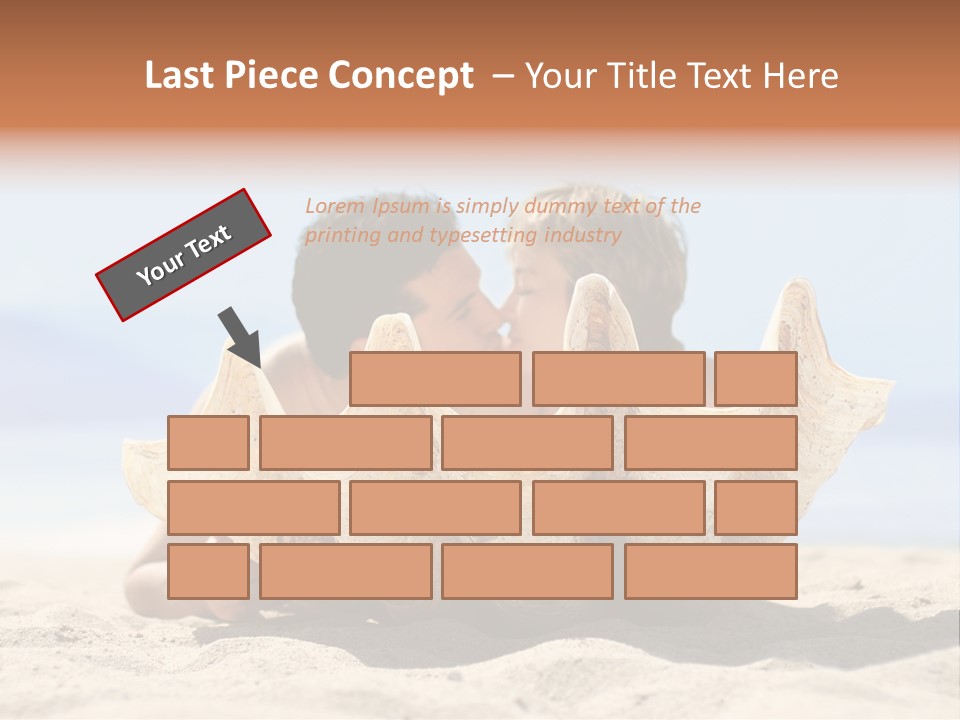 Romantic Couple On The Beach Kissing Behind The Seashell PowerPoint Template