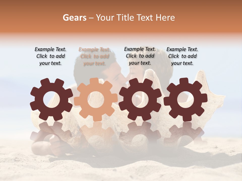 Romantic Couple On The Beach Kissing Behind The Seashell PowerPoint Template