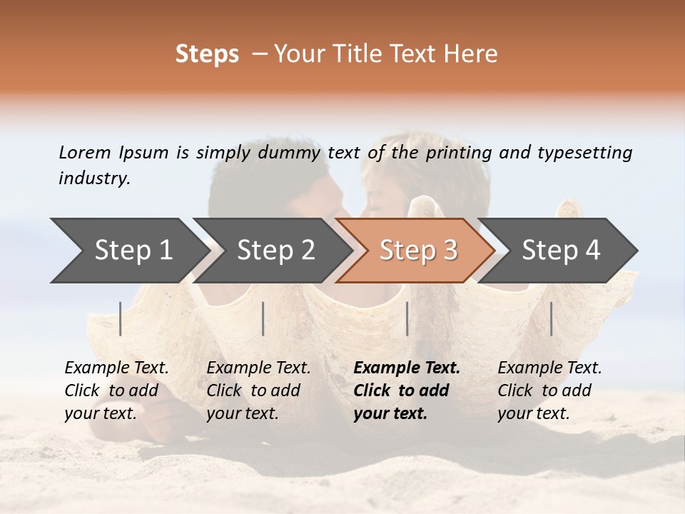 Romantic Couple On The Beach Kissing Behind The Seashell PowerPoint Template