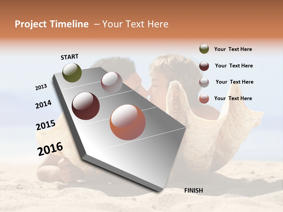Romantic Couple On The Beach Kissing Behind The Seashell PowerPoint Template