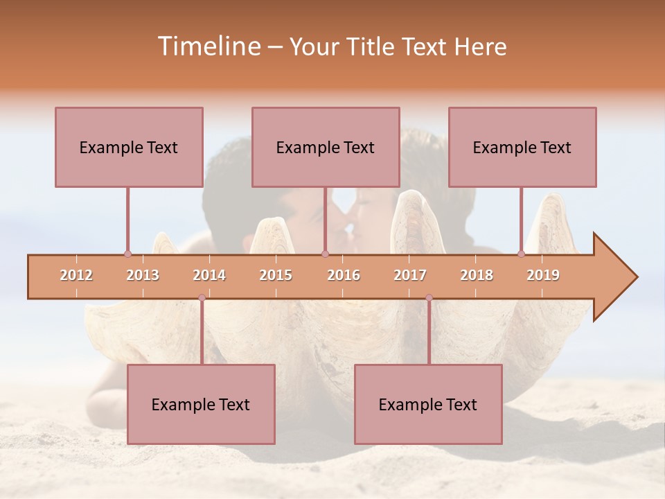Romantic Couple On The Beach Kissing Behind The Seashell PowerPoint Template