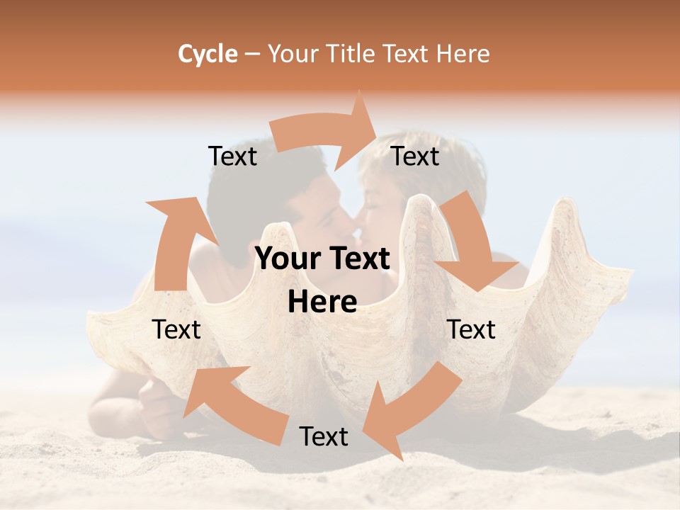 Romantic Couple On The Beach Kissing Behind The Seashell PowerPoint Template