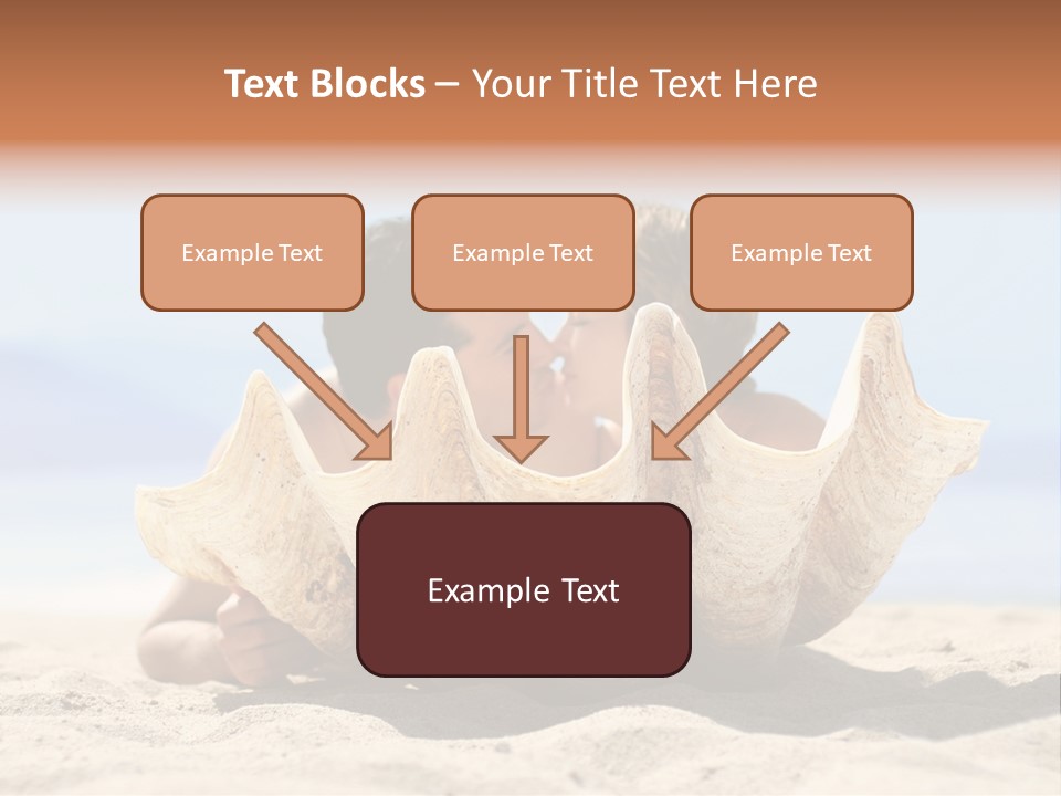Romantic Couple On The Beach Kissing Behind The Seashell PowerPoint Template