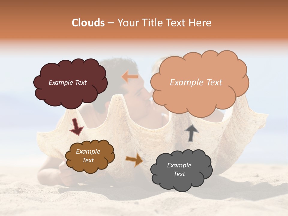 Romantic Couple On The Beach Kissing Behind The Seashell PowerPoint Template