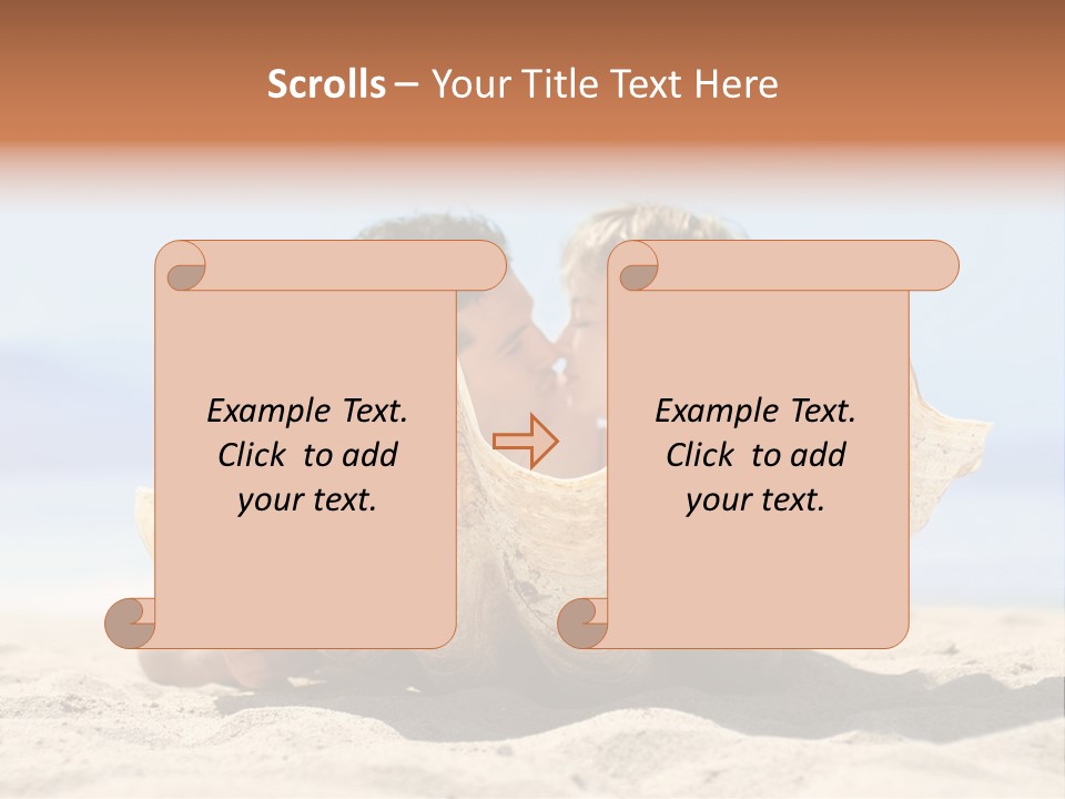 Romantic Couple On The Beach Kissing Behind The Seashell PowerPoint Template