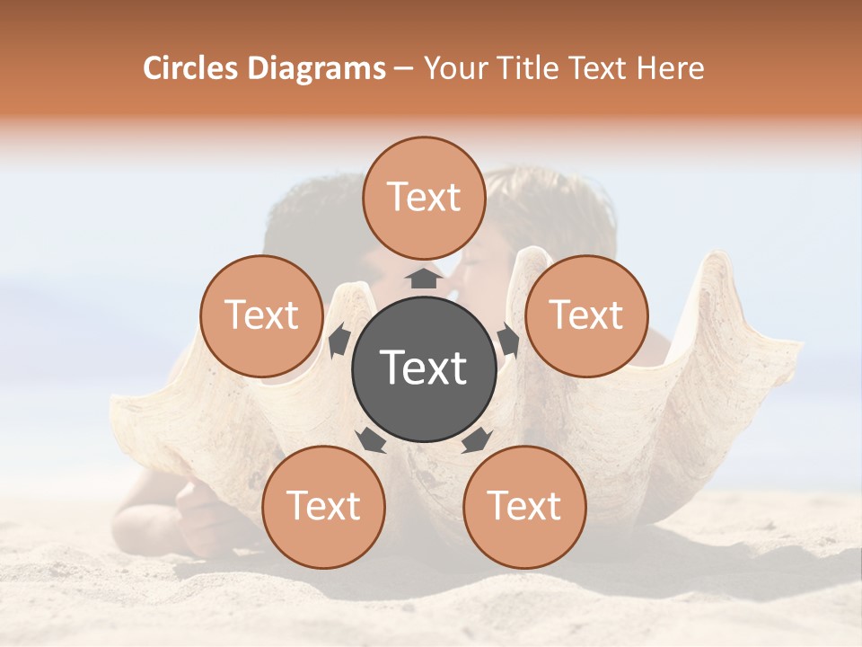 Romantic Couple On The Beach Kissing Behind The Seashell PowerPoint Template