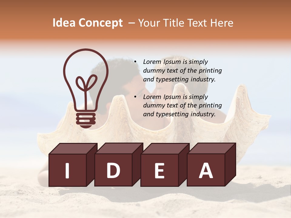 Romantic Couple On The Beach Kissing Behind The Seashell PowerPoint Template