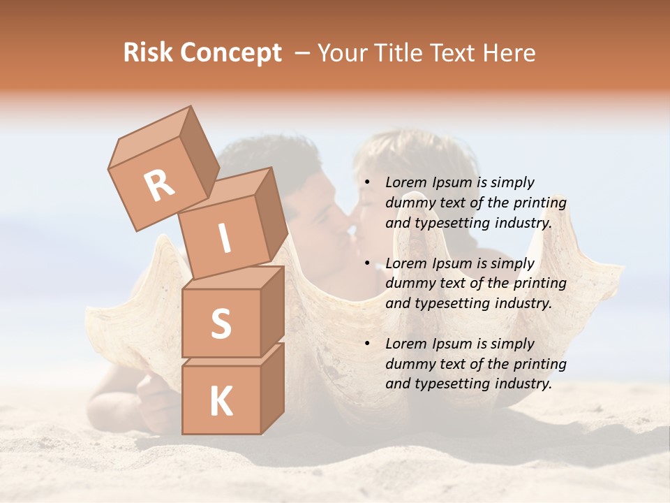 Romantic Couple On The Beach Kissing Behind The Seashell PowerPoint Template