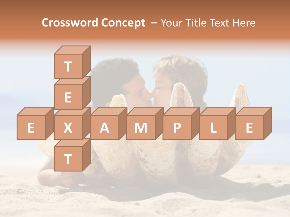 Romantic Couple On The Beach Kissing Behind The Seashell PowerPoint Template