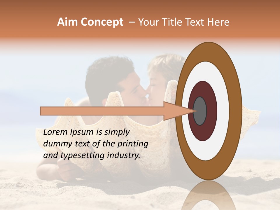 Romantic Couple On The Beach Kissing Behind The Seashell PowerPoint Template