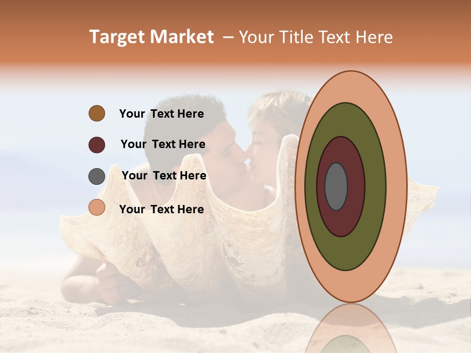 Romantic Couple On The Beach Kissing Behind The Seashell PowerPoint Template