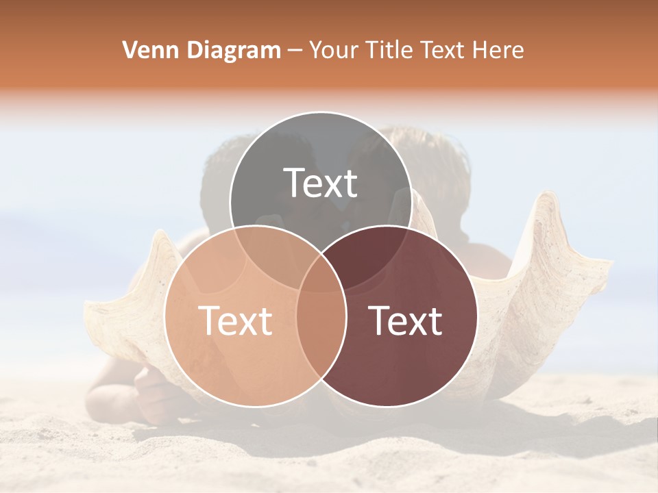 Romantic Couple On The Beach Kissing Behind The Seashell PowerPoint Template