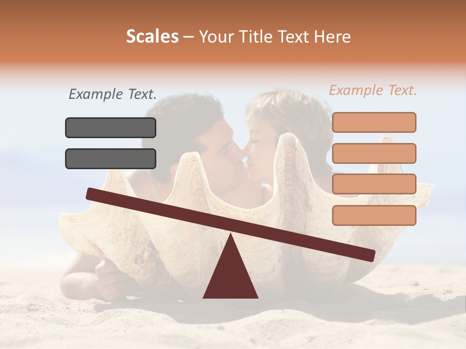 Romantic Couple On The Beach Kissing Behind The Seashell PowerPoint Template